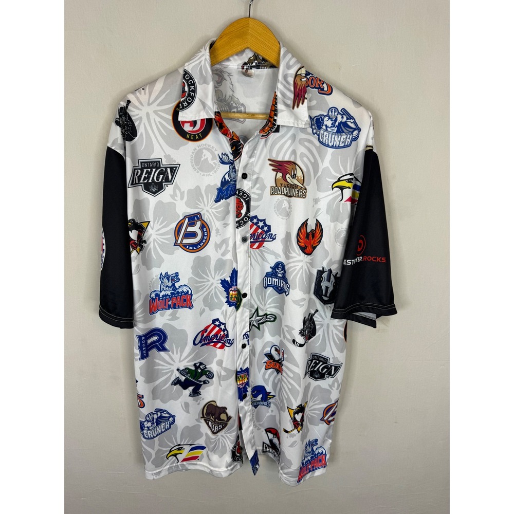 AHL American Hockey League All Over Print Team Logo Button Up Shirt Mens XL